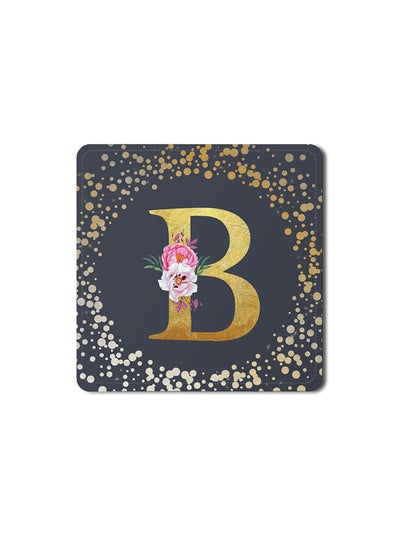 Buy Designer Leather Coasters Mat for Beverage Drinks- Custom Monogram Initial Letter Floral Pattern Alphabet - B (Grey) in UAE