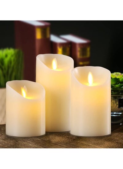 Buy 3-Piece Real Wax Flameless Candles With Remote Control Cream in UAE