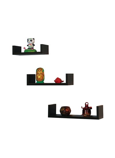 Buy FLOATING WALL SHELVES C-SHAPE SQUARE EDGE 3PCS SET BLACK,  SIZE: 26x9.8x70CM/ 33x9.8x8.50CM /40x9.8x10CM in UAE