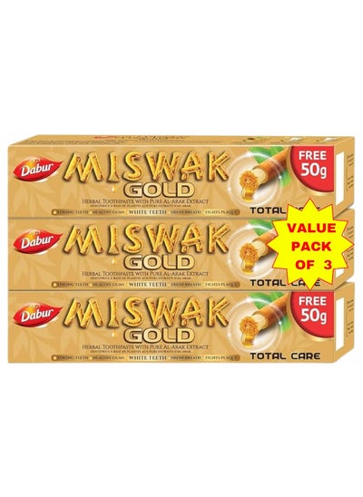 اشتري Miswak Gold Total Care Toothpaste & Toothbrush 3x170g | Formulated With Pure Extracts Of Al Arak | For Healthy Gums & Strong Teeth في الامارات