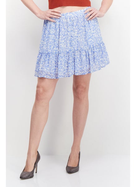 Buy Women Petite Floral Tiered Mini Skirts, Disty Blue in UAE