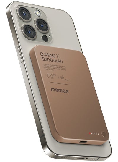 اشتري Momax Q.Mag X 5000mAh Magnetic Wireless Battery Pack USB-C Up to 20W PD output Gen2 - Desert Titanium في الامارات