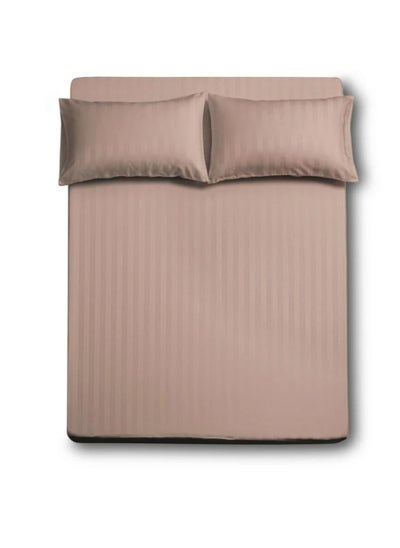 Buy Double Bed Hotel Fitted 3-Piece Bed Sheet Set - Microfiber, Classic Striped Design in Saudi Arabia