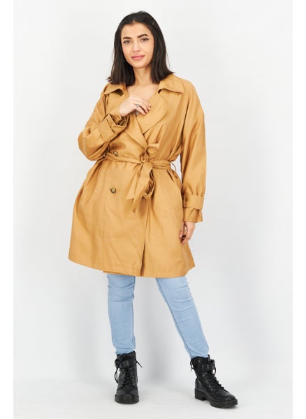 Buy Women Solid Trench Coat Jacket, Brown in UAE