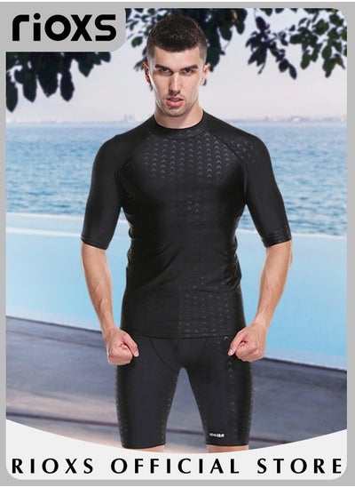 Buy Men's Two Piece Rash Guard Swimsuit Water Sport Swimsuit Sun Protection Bathing Suits Short Sleeve Swimwear in UAE