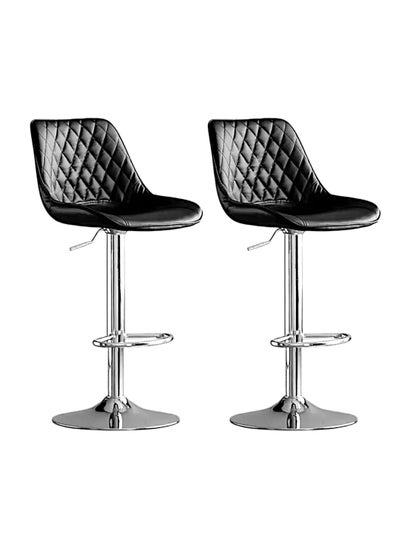 Buy SBF Height Adjustable Bar Stools | Set of 2 PU Leather Swivel Chairs with Backrest and Footrest | Hydraulic Chrome Base for Kitchen & Dining, Black in UAE