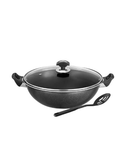 اشتري Sonex Wok Glass Lid With Spoon 40cm. Non Stick, Premium Nonstick With Spoon, Bakelite Heat Resistant Handle, Healthy Cooking, Easy to Clean Non Stick Coating, Never Stick, Multi Layer, Even Heating في الامارات