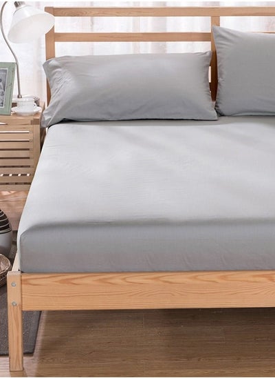 اشتري 100% Polyester Fitted Sheet With 2 Pillowcases, Grey في السعودية