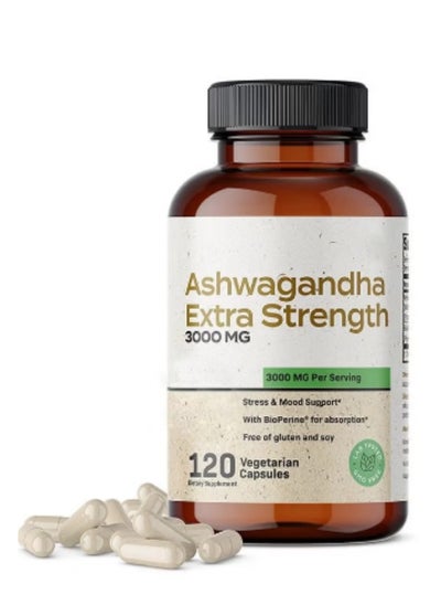 Buy Ashwagandha Capsules Extra Strength 3000mg - Stress Relief Formula, Natural Mood Support, Stress, Focus, and Energy Support Supplement, 120 Capsules in Saudi Arabia