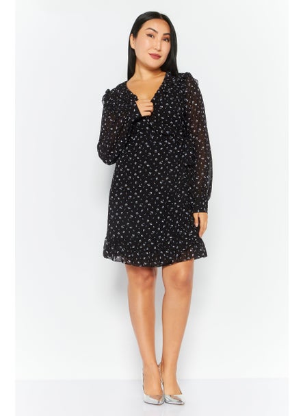 اشتري Women Floral Print Wrap Dress, Black Combo في الامارات