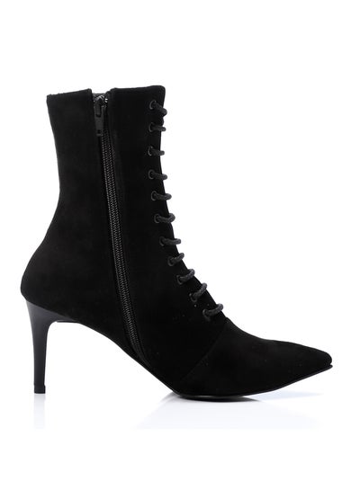 Buy Lace Up And Zipper Closure Pointed Toecap Ankle Boots - Black in Egypt