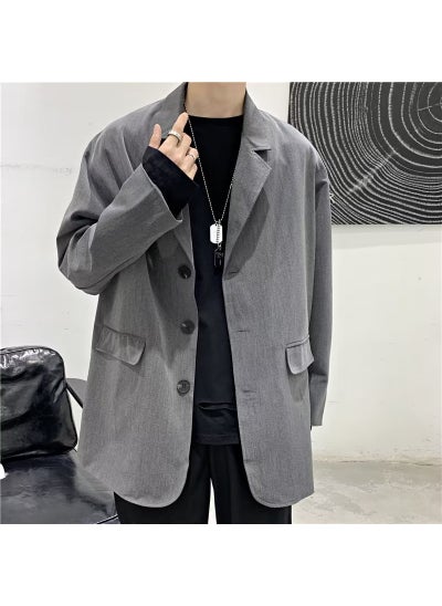 اشتري Casual Solid Color Blazers Autumn 2022 Trendy Mens Jacket Gray في الامارات