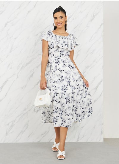 Buy Floral Print Ruffle Layer Midi Dress in Saudi Arabia