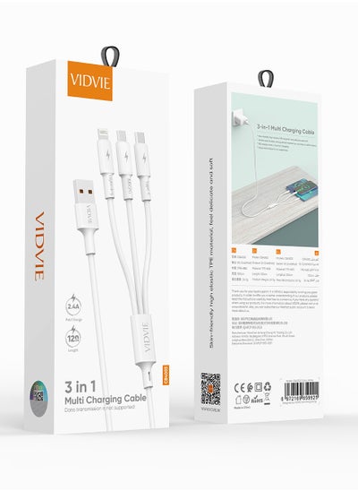 Buy Cable Vidvie CB4003 USB Lightning, Micro, Type-C 3 in 1 1.2M length in Egypt