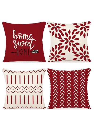 اشتري Pillow Covers Modern Sofa Throw Pillow Cover Decorative Outdoor Linen Fabric Pillow Case for Couch Bed Car Home Sofa Couch Decoration (Red 18x18 Set of 4) في الامارات