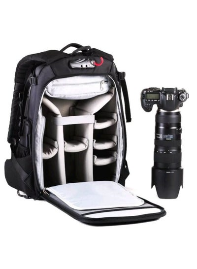 Buy EMB-D 2320S Model Eirmai backpack for cameras 1 camera, 5 lenses, other accessories, and an 11.6-inch laptop, tripod compartment, and organizational pockets. Made of 1000D nylon in black. in Egypt