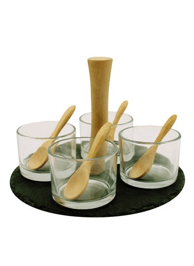 Buy Cuisine Art Round Slate Serving Set with 4 Glass Bowls in UAE