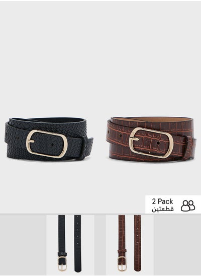 Buy Two Pack Croc Print Belt Set in UAE