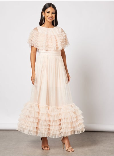 Buy Ruffle Cape Effect Dress in UAE