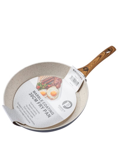 Buy Aluminum frypan with wood hand beige color 30 CM in Saudi Arabia