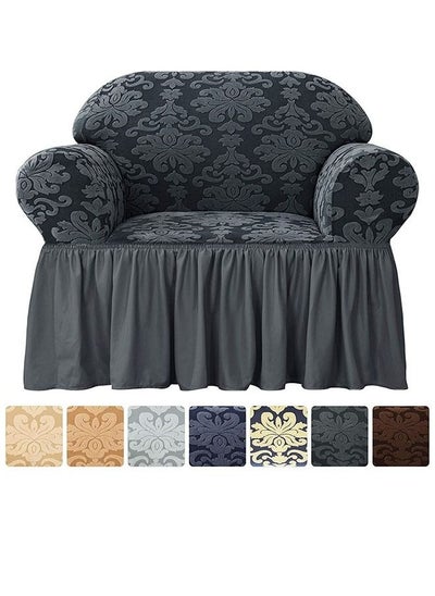 Buy One Seater Stretchable Sofa Cover with Ruffle Skirt Dark Grey 80x120cm in Saudi Arabia