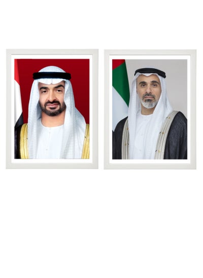 Buy 2-Piece Official Portrait of Sheikh Mohammed bin Zayed Al Nahyan and Sheikh Khaled bin Zayed Al Nahyan Poster with Frame 30x40cm in UAE