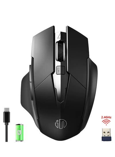 Buy Wireless Mouse, TYPE-C Rechargeable Wireless Mouse, Silent Office And Game Mouse, 3-Speed DPI Adjustment, Ergonomic Optical Portable Mouse For Laptops Android Windows Mac OS, Black in Saudi Arabia