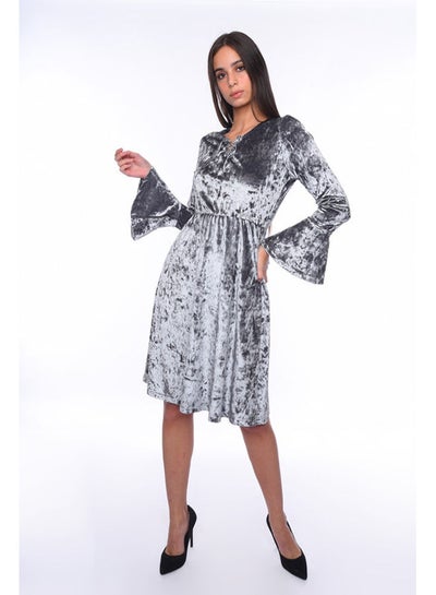Buy ESLA Plain Long Sleeved Short Dress Gray in Egypt
