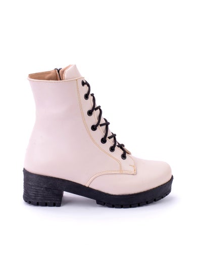 Buy Stylish leather half boot with zip-beige in Egypt