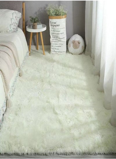 Buy Modern Home Floor Mat Carpet Furry Rug Fluffy Soft For Bedroom Decor Washable White, Rectangle 80x160 cm in UAE