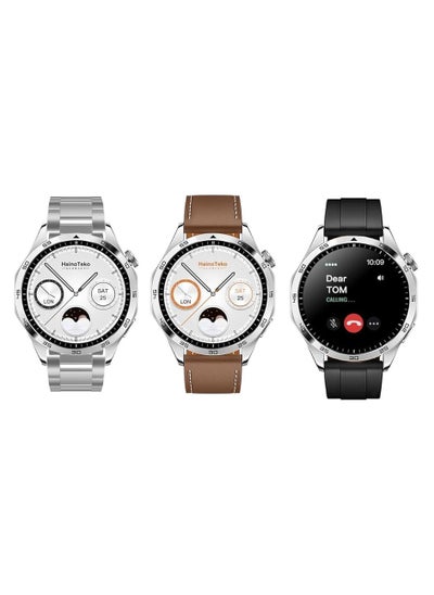 Buy HainoTeko Germany RW44 Round Screen AMOLED Display Smart Watch With 3 Pair Straps and Wireless Charger For Gents and Boys Silver in Egypt