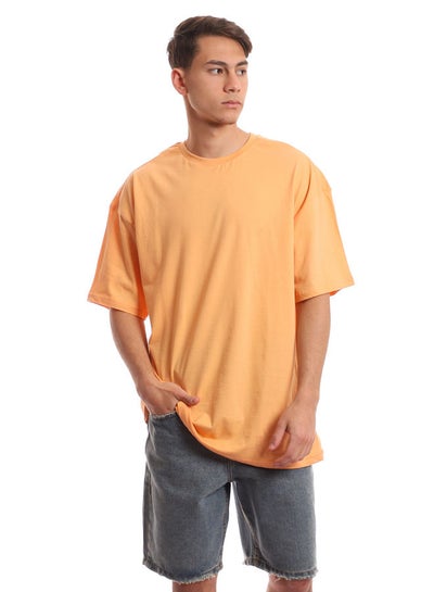 Buy Short Sleeves Round Solid Light Orange Loose T-shirt in Egypt