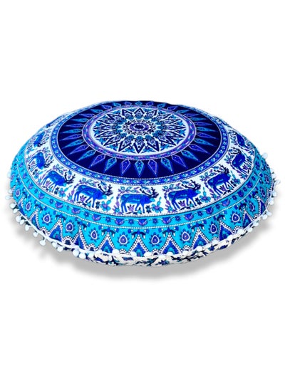 Buy CREATIVE DECO - Meditation Cushion | Comfortable Floor Pillow, Traditional Meditation Pillow with Beautiful Velvet Cover, Large Floor Cushion for Adults, Premium Meditation Yoga Pavitra (BLUE) in UAE