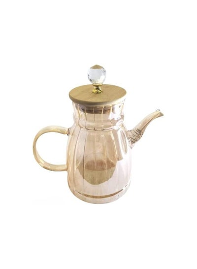 Buy 1 Piece Gorgeous Glass Water Pitcher with Wodden Lid, Glass Water Kettle, Stovetop Glass Borosilicate Teapot, Glass Teapot, for Tea Coffee. (1250 Ml) in Egypt