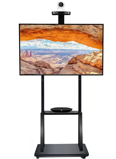 اشتري Mobile TV Stands Cart on Wheels for 42 to 86 Inch LED Flat/Curved TVs, TV Stand with Height Adjustable Shelves, Rolling Floor TV Cart, Holds Up to 220 lbs, Conference Commercial Home في الامارات