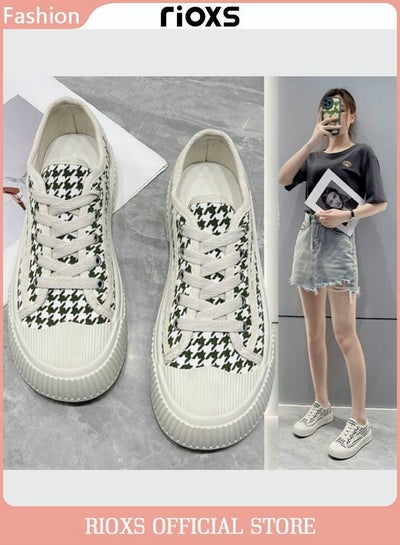 Buy Women's Casual Canvas Low Top Sneakers Classic Lace Up Lightweight Shoes Fashion Breathable Flat Shoes in UAE