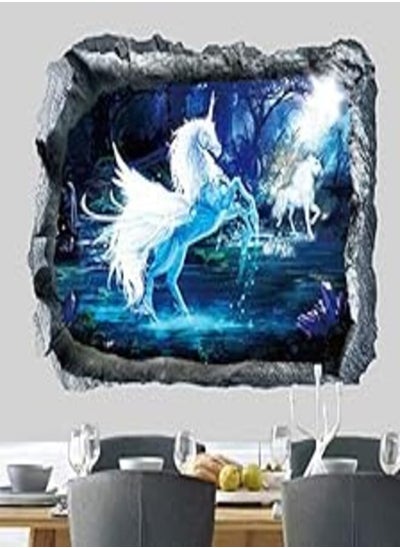 Buy Cartoon 3D White Unicorn Wall Sticker Kids Room Bedroom Art Deco Window Fantasy Magic Horse Figure-8QZ0864 in Egypt