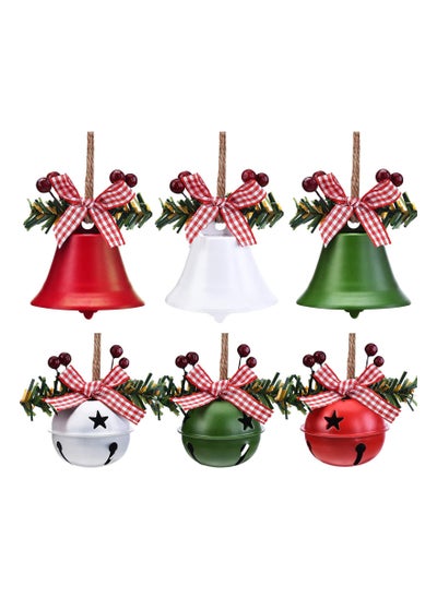 اشتري 6 Pieces Christmas Bell Ornaments 2024 Xmas Tree Hanging Decorations Large Size Bells with Star Cutouts Anniversary Bells with Holly Berry for Crafts Holiday Party Favors Supplies (Red, White) في الامارات