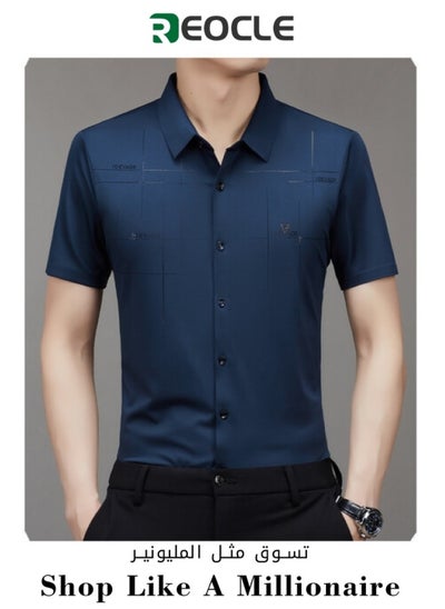 Buy Summer New Men's Short-sleeved Shirt for Middle-aged and Young People Seamless Shirt Half-sleeved Wrinkle-free Iron-free High Elasticity in Saudi Arabia