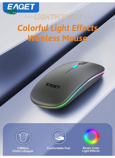 Buy EAGET Portable Silent Wireless Mouse 2.4G Led Light Compatible With Laptop And Tablet Dual Mode Wireless Mouse 7-Color RGB Backlit Battery-Operated Wireless Mouse in Saudi Arabia