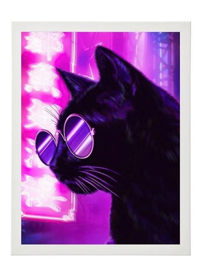 Buy Cat Neon Digital Wall Art Poster Frame 21x30 cm in UAE