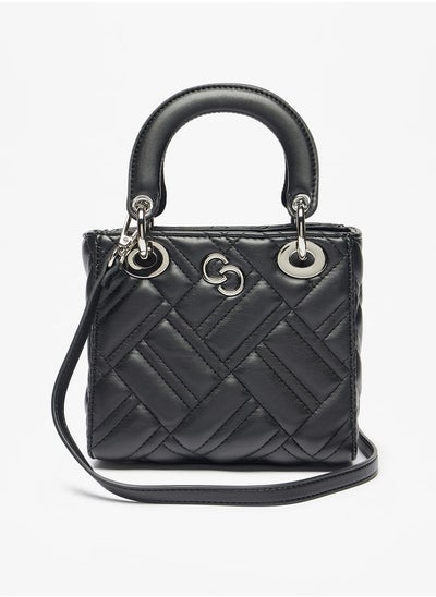 Buy Women Quilted Tote Bag with Detachable Strap and Flap Closure in UAE