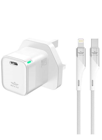 Buy PD 20W GaN USB-C Fast Charger Set for iPhone 14 Pro, 14 Pro Max, 14 Plus, 14, 13, 12, 11, Xs, iPad Pro, Includes Type C Wall Plug & Nylon Braided Lightning Charging Cable for Quick Charging, Compatible with iPhone & iPad Models, Fast USB-C Power Adapter for iOS Devices (White) in UAE