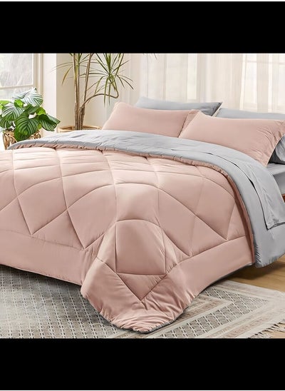 Buy Cotton - Reversible Heavy Comforter -4Kgs - Down Alternative Filling - (For Matress 180cm/200cm) - Size  (250cm x 240cm) - Peach x Grey in Egypt