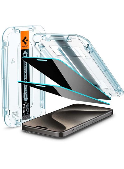 اشتري Spigen GLAStR EZ FIT Designed for Apple iPhone 15 Pro Max Privacy Screen Protector 1 Pack (2023) Premium Tempered Glass – Anti Bubbles 9H Hardness 0.33 mm Rounded Edges Easy Installation في السعودية