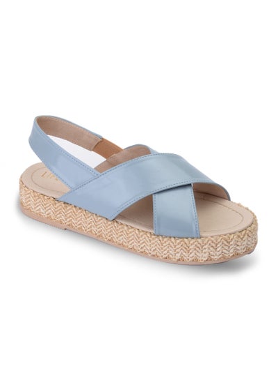 Buy Canvas Wrapped Leather Flat Sandal-Blue in Egypt
