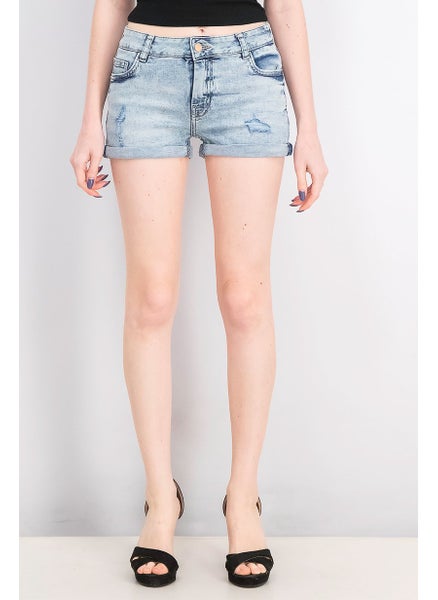 اشتري Women Washed Rip Denim Shorts, Light Blue في السعودية