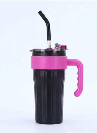 Buy QSHOP® Thermal Mug with Handle and Lid and Straw, Insulated Stainless Steel Mug, Reusable Travel Coffee Cup, Suitable for Home Office Use Gift for Women Men in Egypt