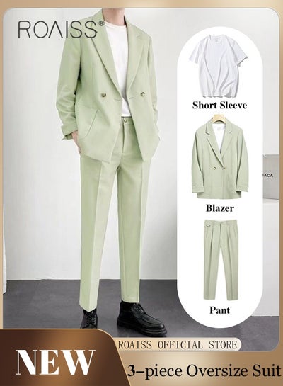 Buy Mens Suits 3 Piece Regular Slim Fit Leisure Suit for Men with Double Breasted 1 Button Notched Neck Business Casual Formal Blazers T Shirt and TrouserSet in Saudi Arabia
