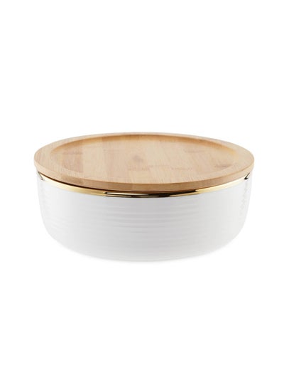 اشتري Paco Round Serving Bowl With Bamboo Lid 2L - White في الامارات